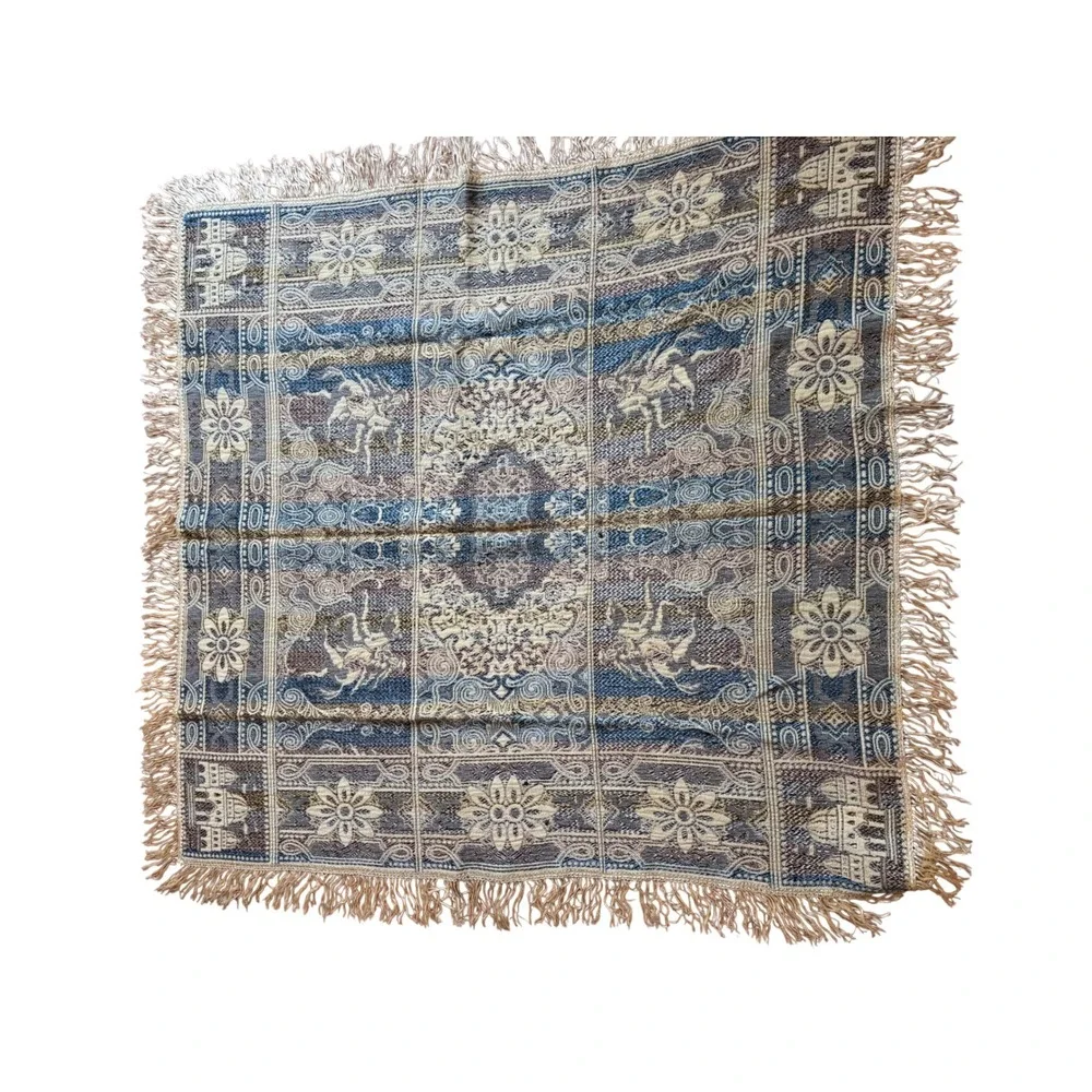 Vintage Woven Tapestry Throw Blanket Persian Style Horse Mosque Fringe 48x44